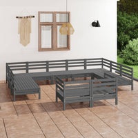 Thumbnail for 11-tlg. Garten-Lounge-Set Grau Massivholz Kiefer