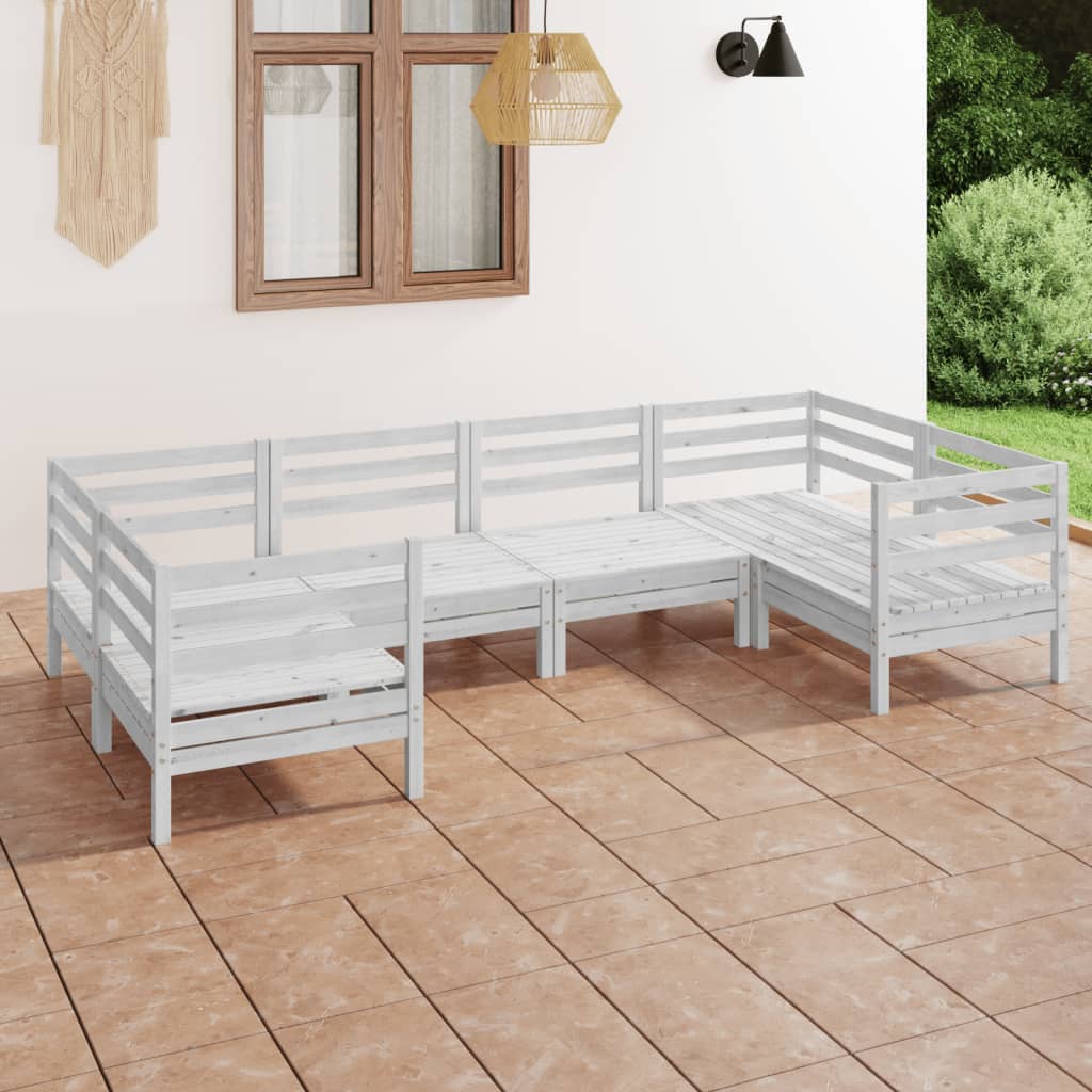 6-tlg. Garten-Lounge-Set Weiß Massivholz Kiefer