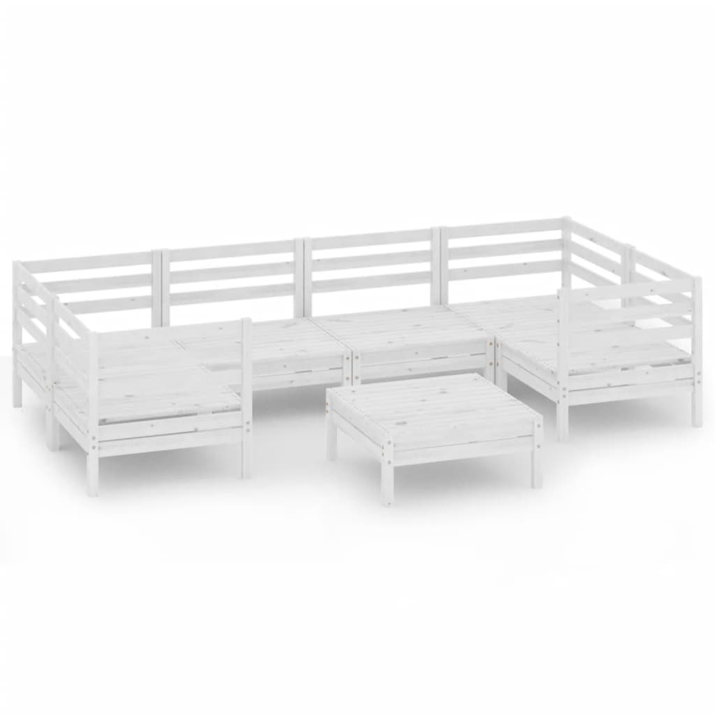 7-tlg. Garten-Lounge-Set Weiß Massivholz Kiefer
