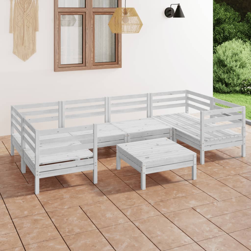 7-tlg. Garten-Lounge-Set Weiß Massivholz Kiefer