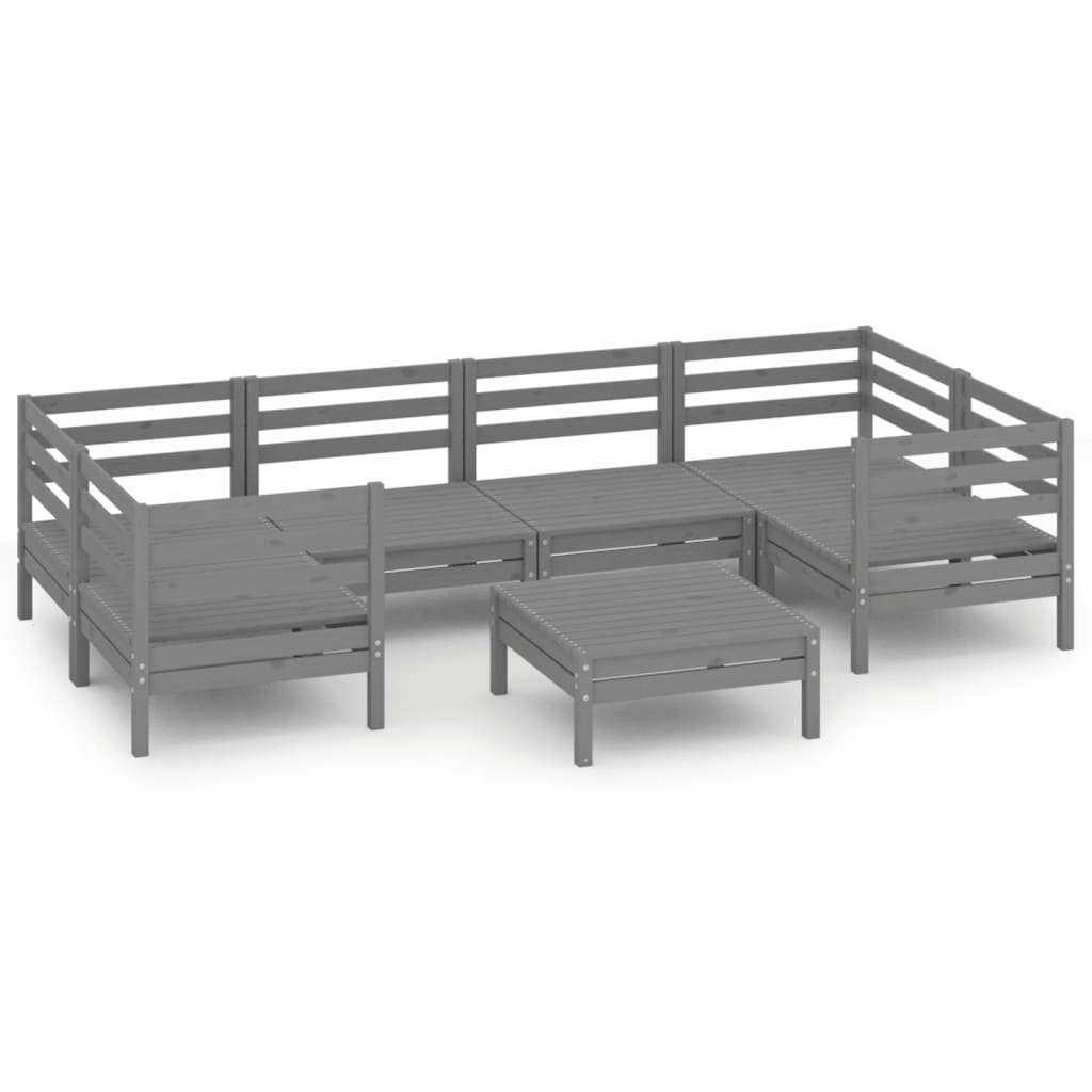 7-tlg. Garten-Lounge-Set Grau Massivholz Kiefer