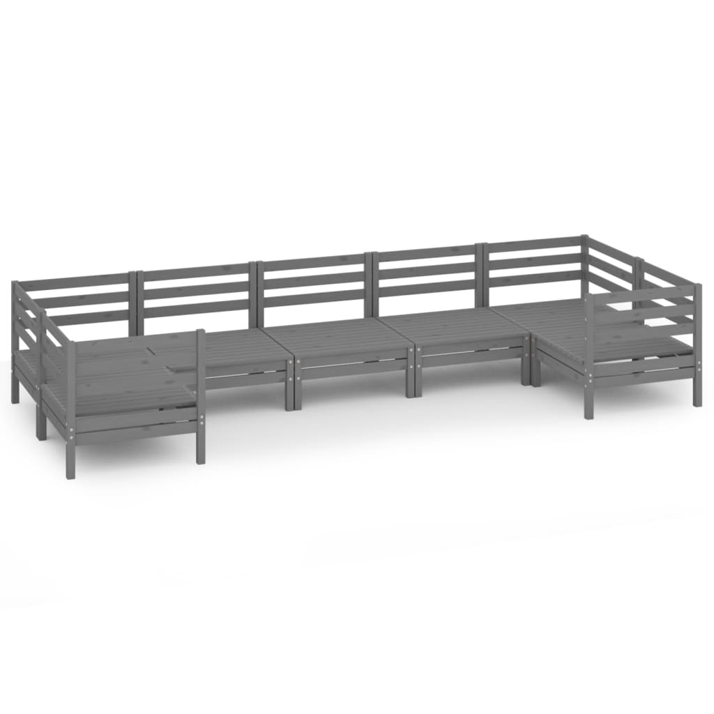 7-tlg. Garten-Lounge-Set Grau Massivholz Kiefer