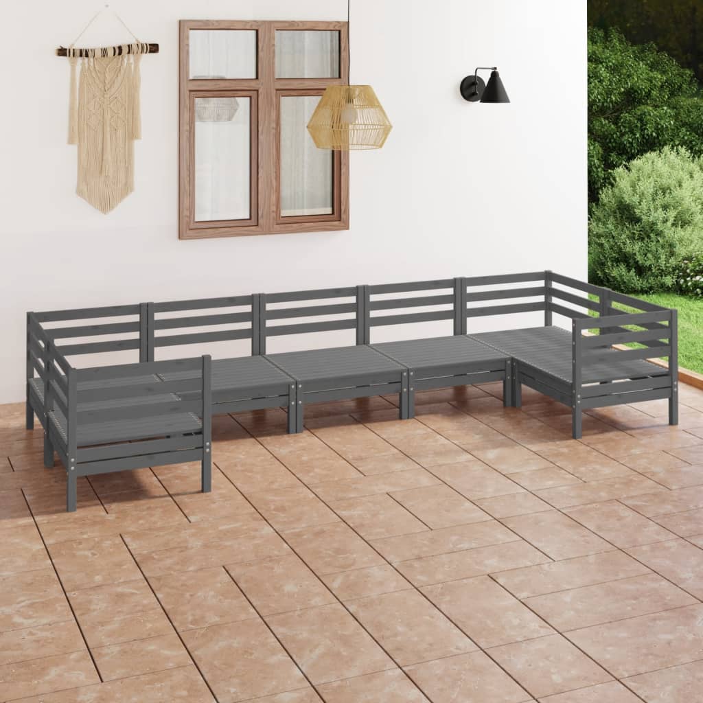 7-tlg. Garten-Lounge-Set Grau Massivholz Kiefer