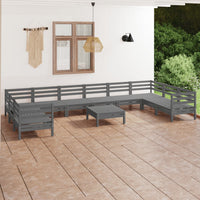 Thumbnail for 11-tlg. Garten-Lounge-Set Grau Massivholz Kiefer