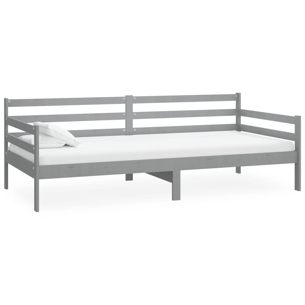Tagesbett mit Matratze 90x200 cm Grau Massivholz Kiefer