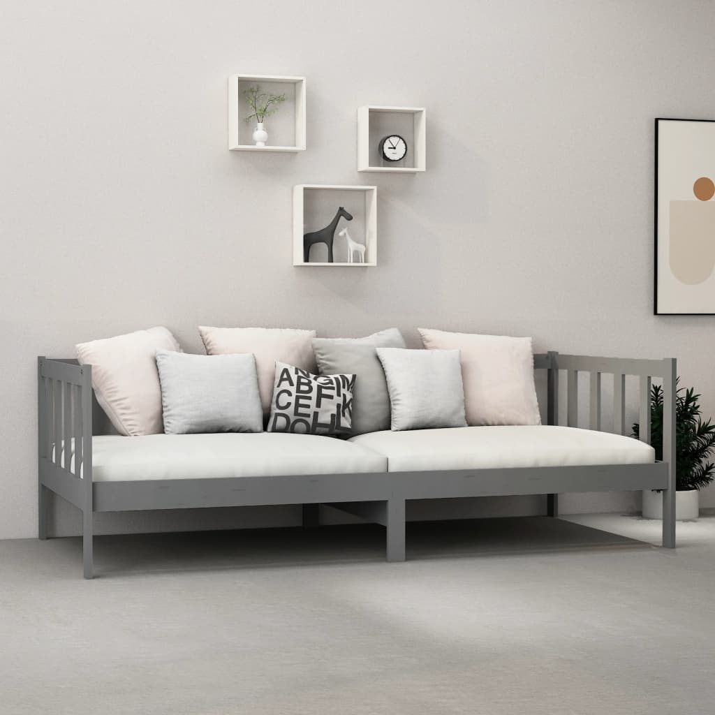 Tagesbett mit Matratze 90x200 cm Grau Massivholz Kiefer