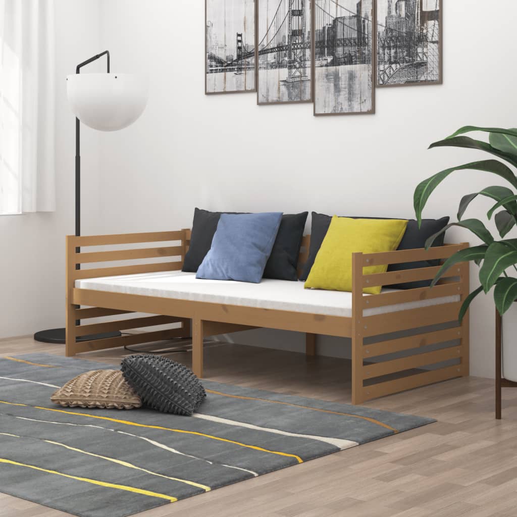 Tagesbett mit Matratze 90x200 cm Honigbraun Massivholz Kiefer