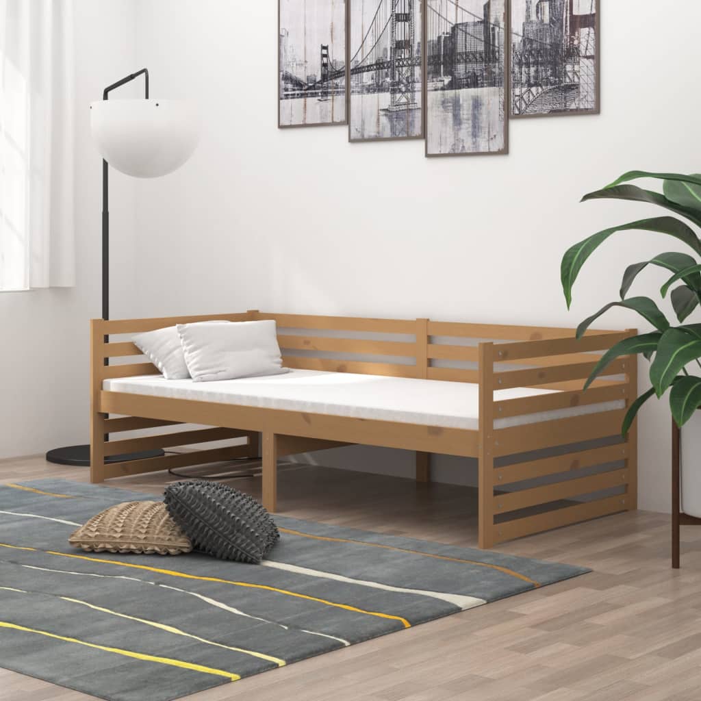 Tagesbett mit Matratze 90x200 cm Honigbraun Massivholz Kiefer