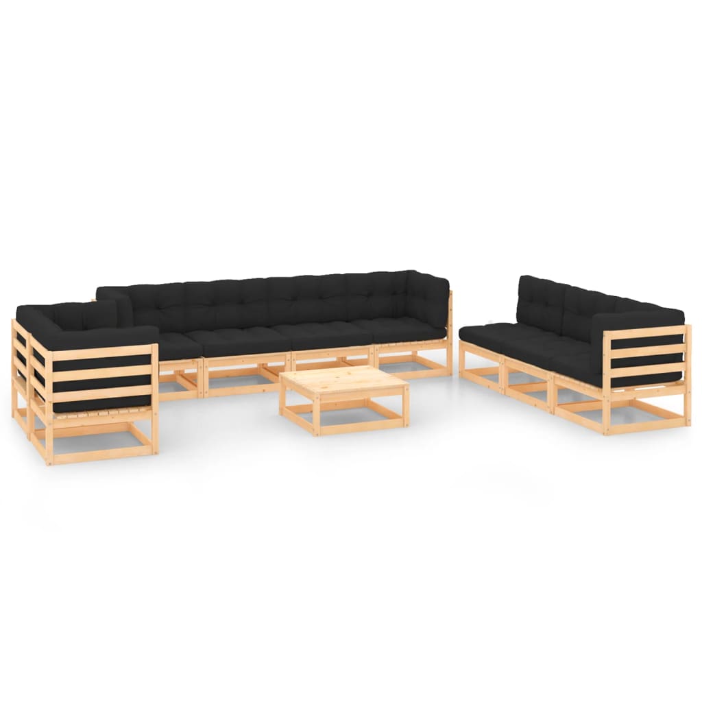 10-tlg. Garten-Lounge-Set mit Kissen Kiefer Massivholz