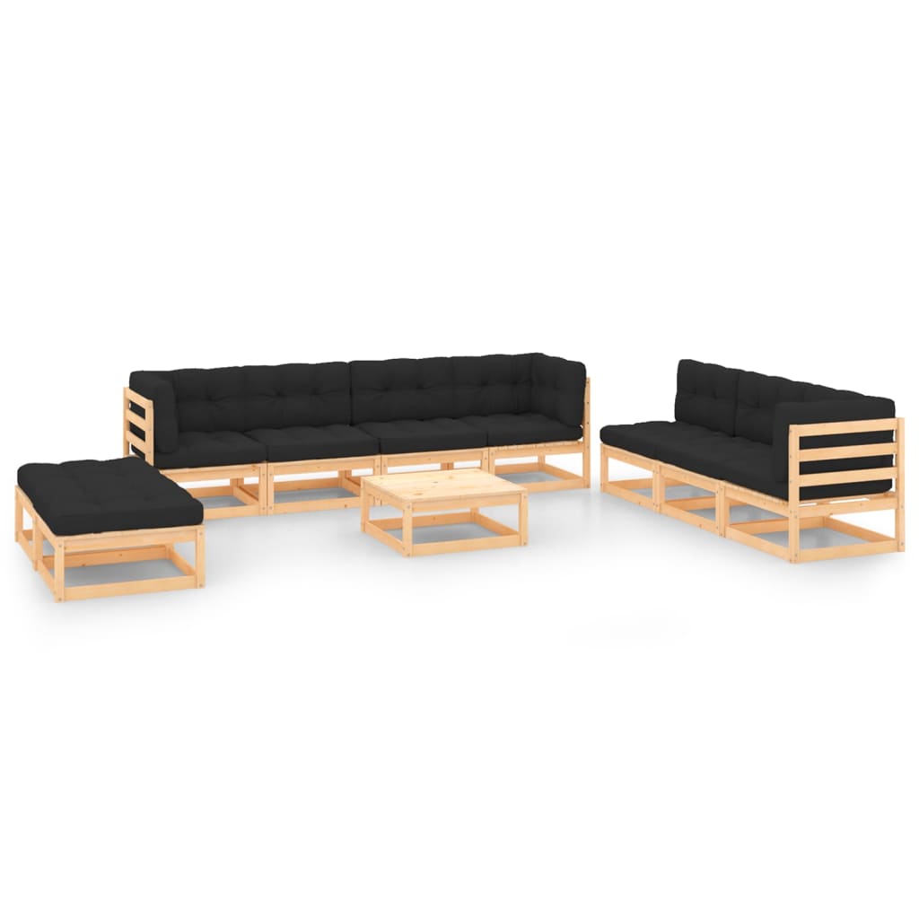 10-tlg. Garten-Lounge-Set mit Kissen Kiefer Massivholz