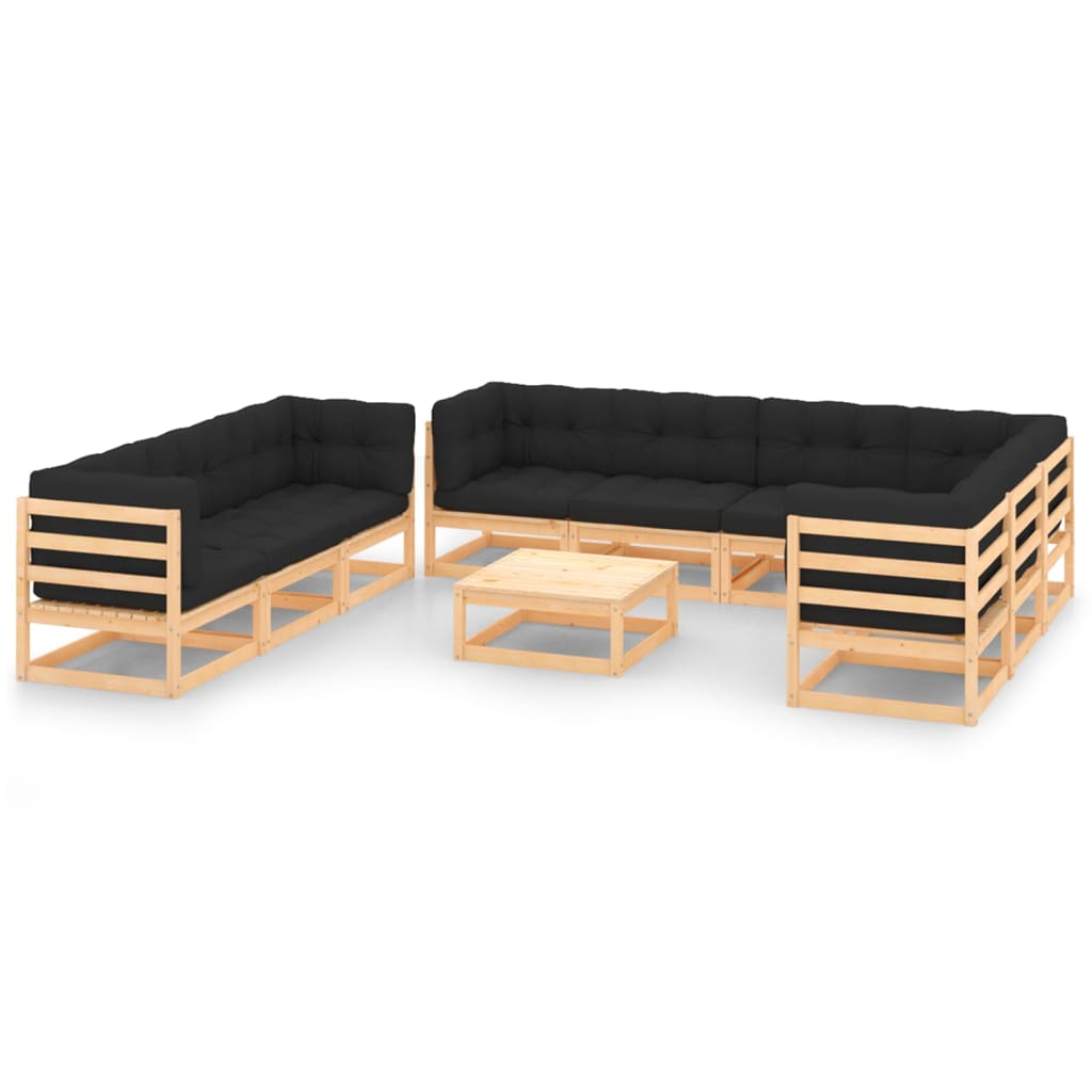 10-tlg. Garten-Lounge-Set mit Kissen Kiefer Massivholz
