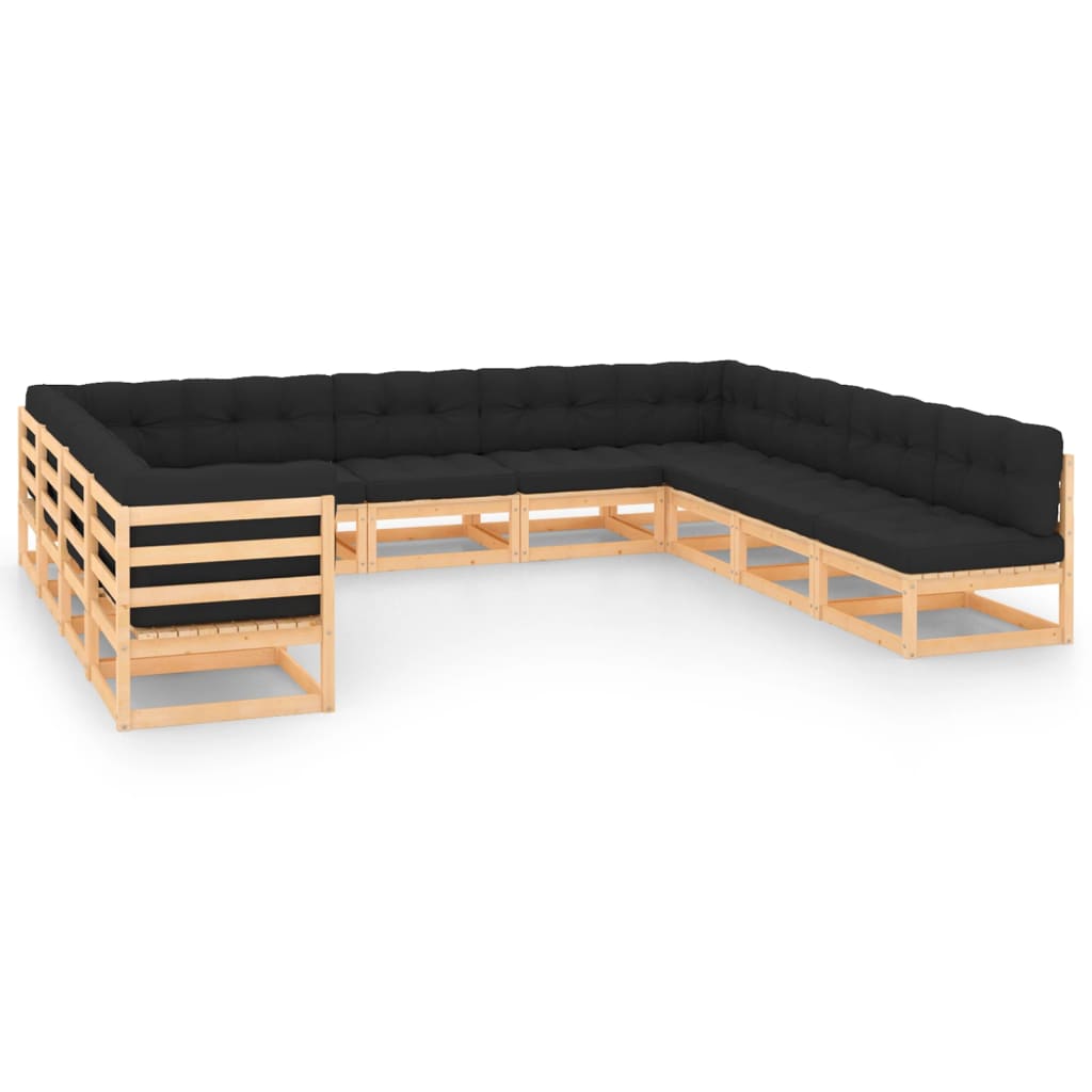 11-tlg. Garten-Lounge-Set mit Kissen Kiefer Massivholz