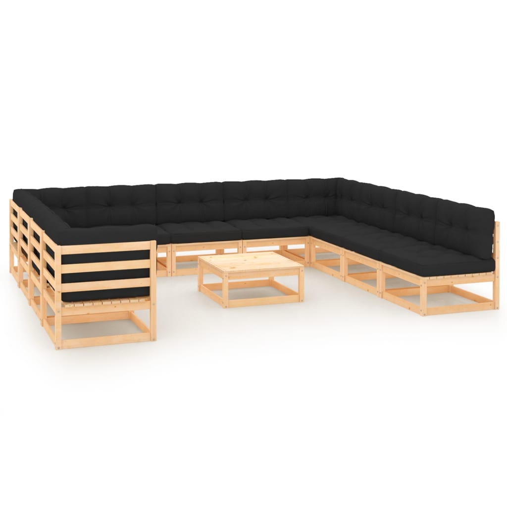 12-tlg. Garten-Lounge-Set mit Kissen Kiefer Massivholz