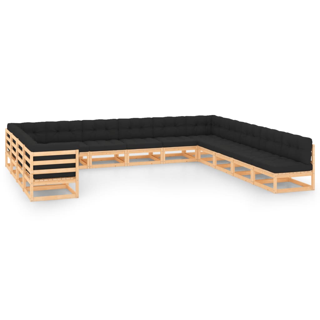 13-tlg. Garten-Lounge-Set mit Kissen Kiefer Massivholz