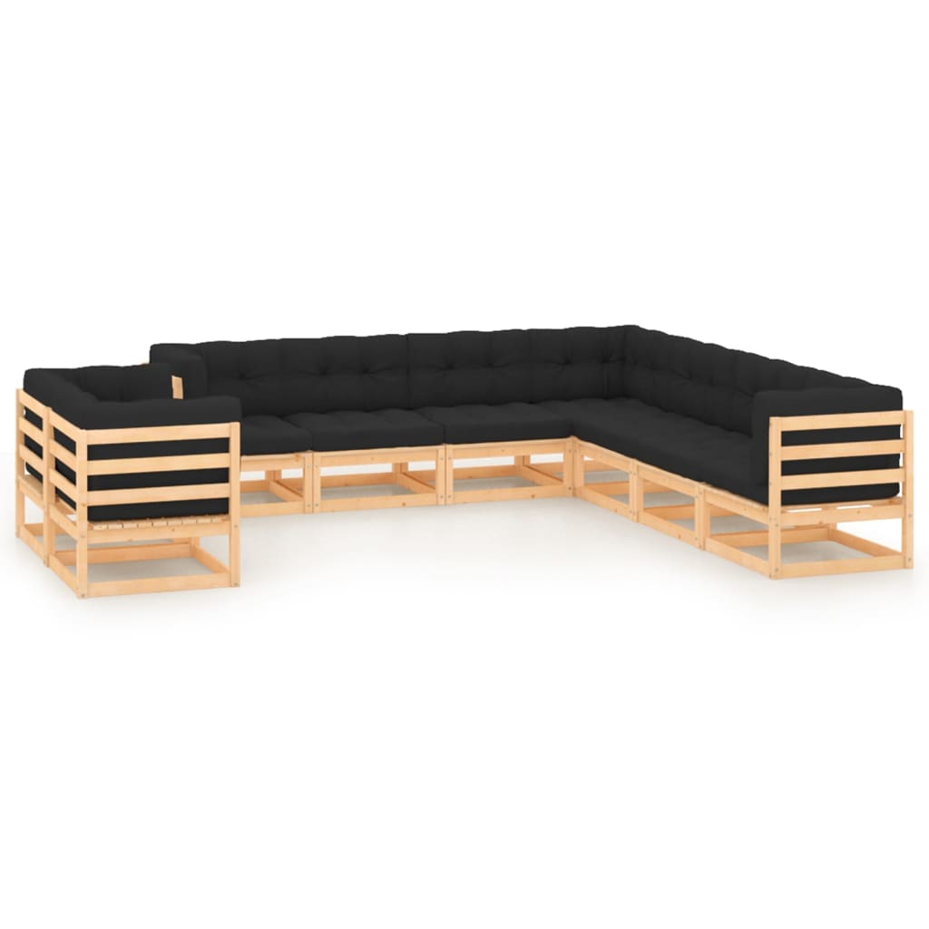 9-tlg. Garten-Lounge-Set mit Kissen Kiefer Massivholz