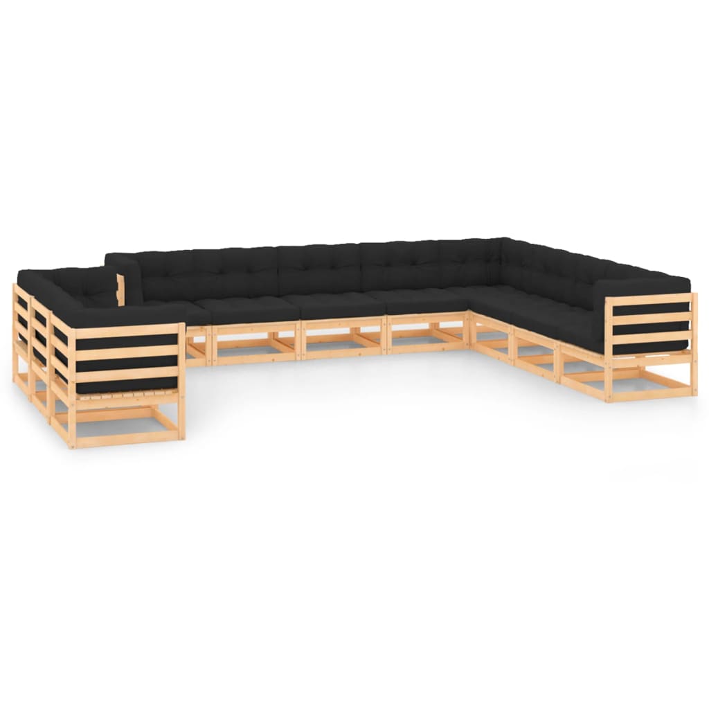 11-tlg. Garten-Lounge-Set mit Kissen Kiefer Massivholz