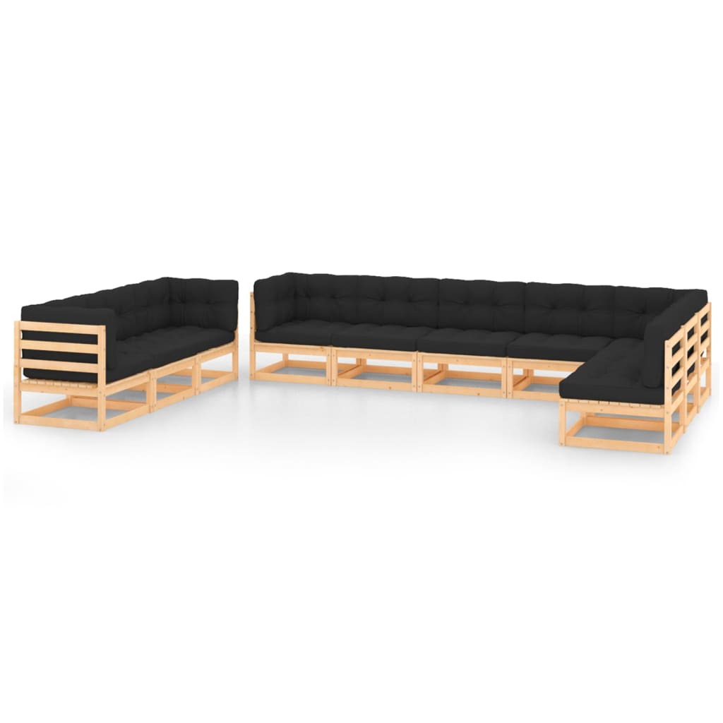 10-tlg. Garten-Lounge-Set mit Kissen Kiefer Massivholz