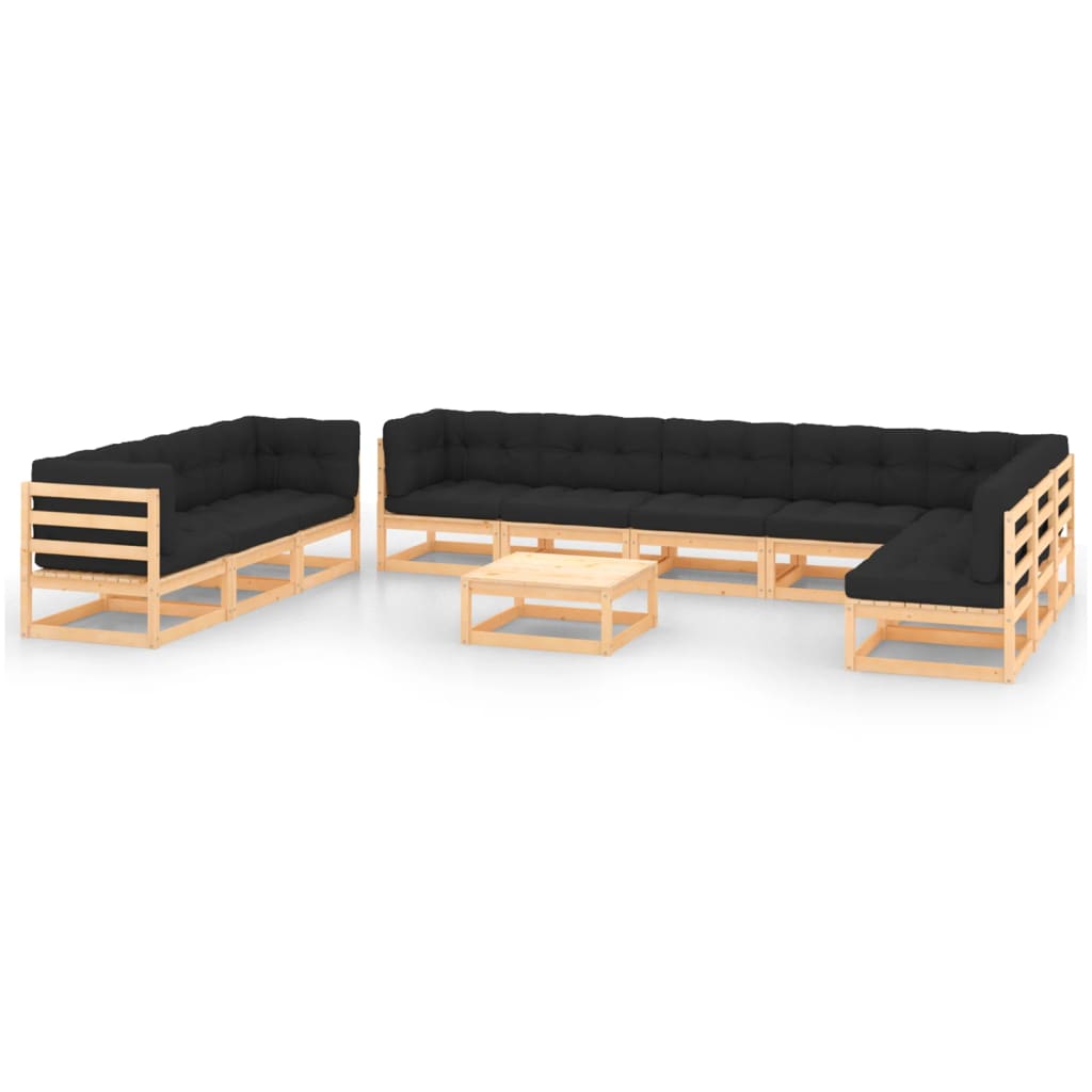 11-tlg. Garten-Lounge-Set mit Kissen Kiefer Massivholz