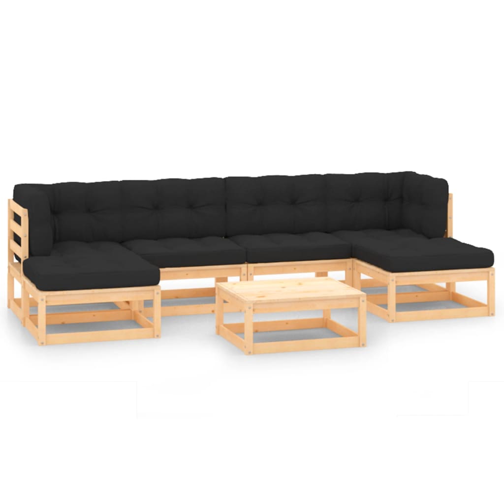 7-tlg. Garten-Lounge-Set mit Kissen Kiefer Massivholz