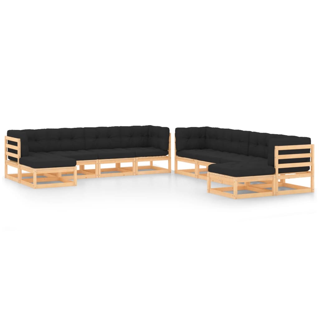 10-tlg. Garten-Lounge-Set mit Kissen Kiefer Massivholz
