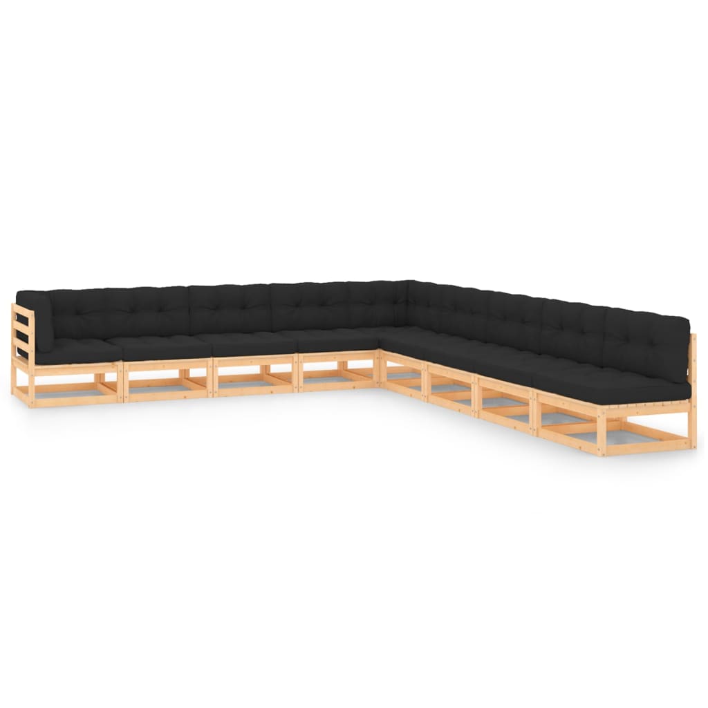 9-tlg. Garten-Lounge-Set mit Kissen Kiefer Massivholz