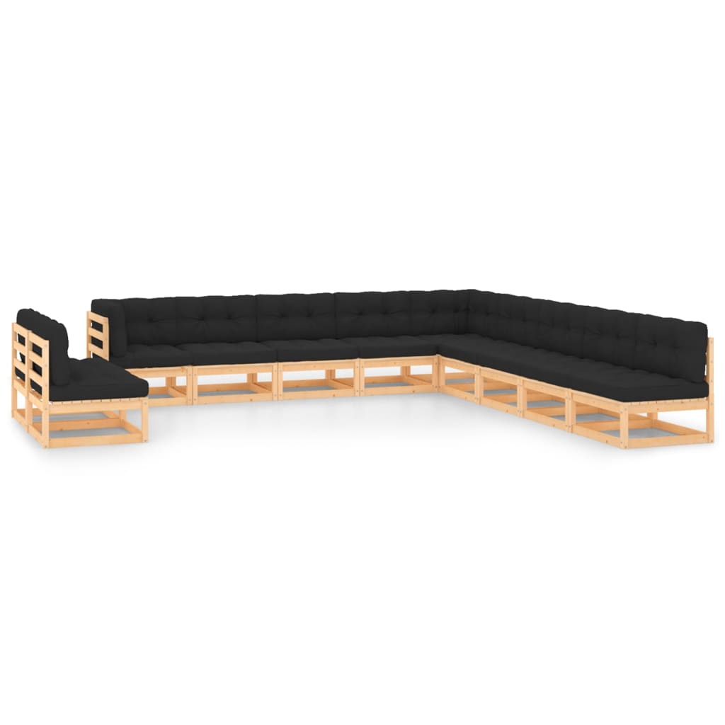 11-tlg. Garten-Lounge-Set mit Kissen Kiefer Massivholz