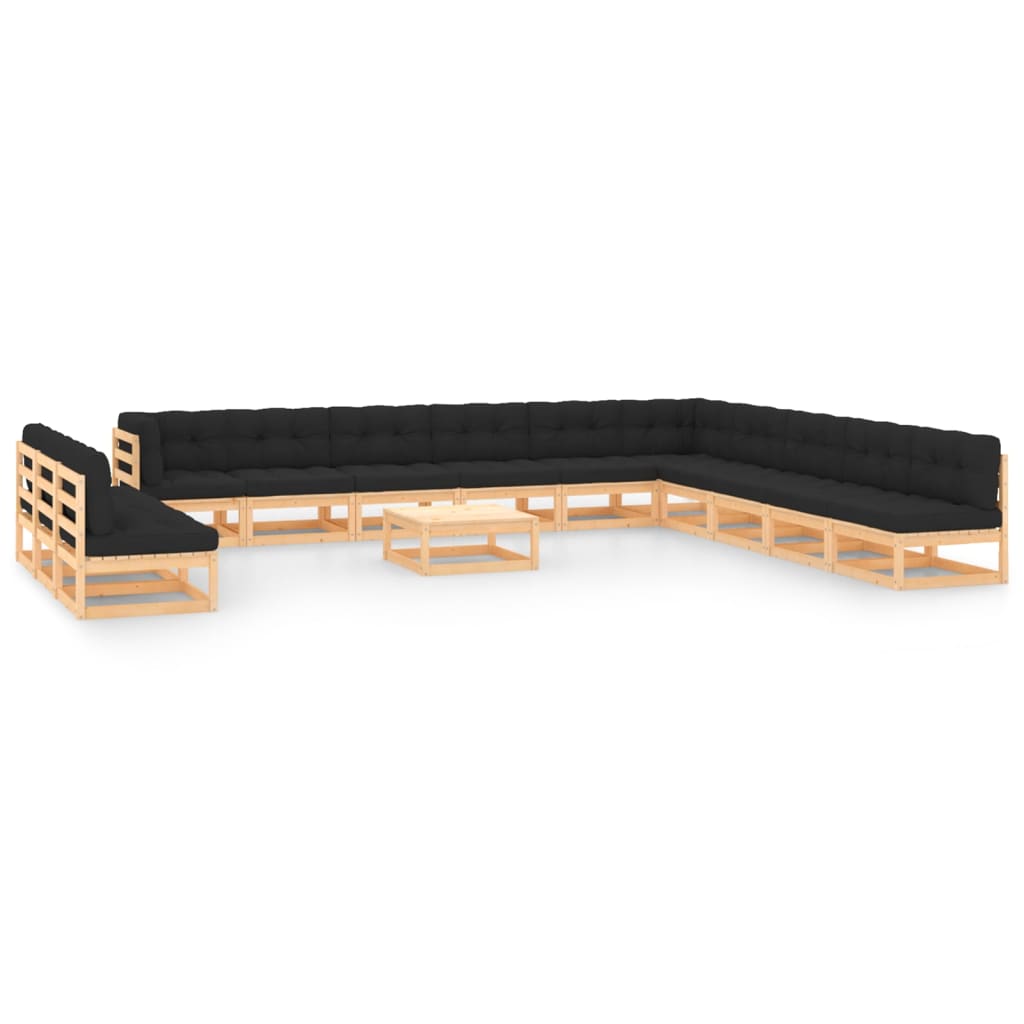 14-tlg. Garten-Lounge-Set mit Kissen Kiefer Massivholz