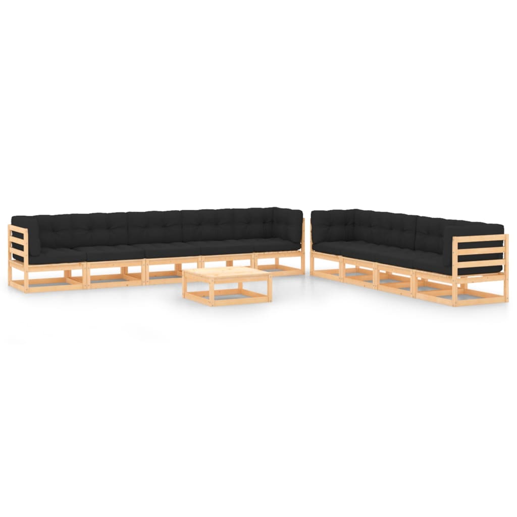 10-tlg. Garten-Lounge-Set mit Kissen Kiefer Massivholz