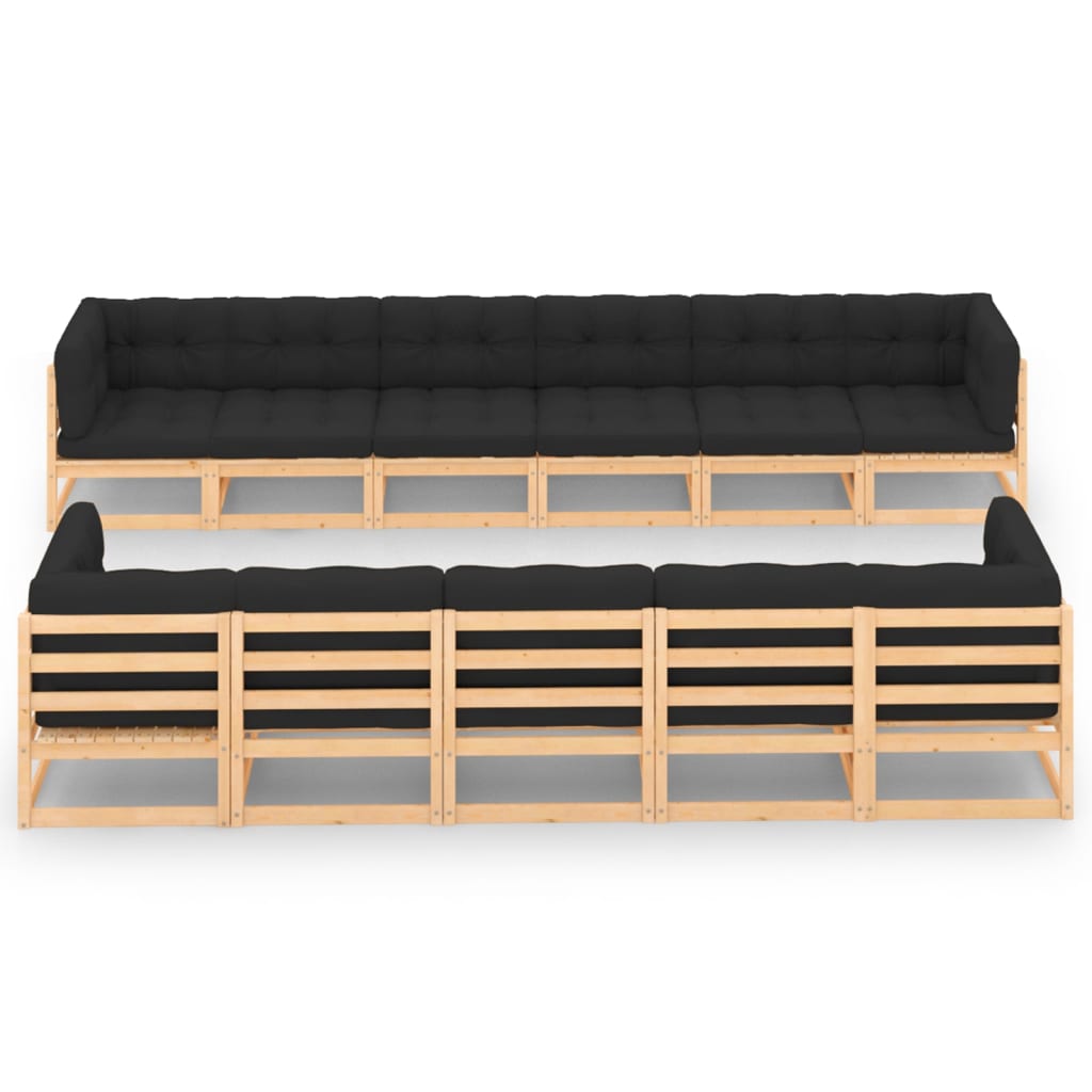 11-tlg. Garten-Lounge-Set mit Kissen Kiefer Massivholz