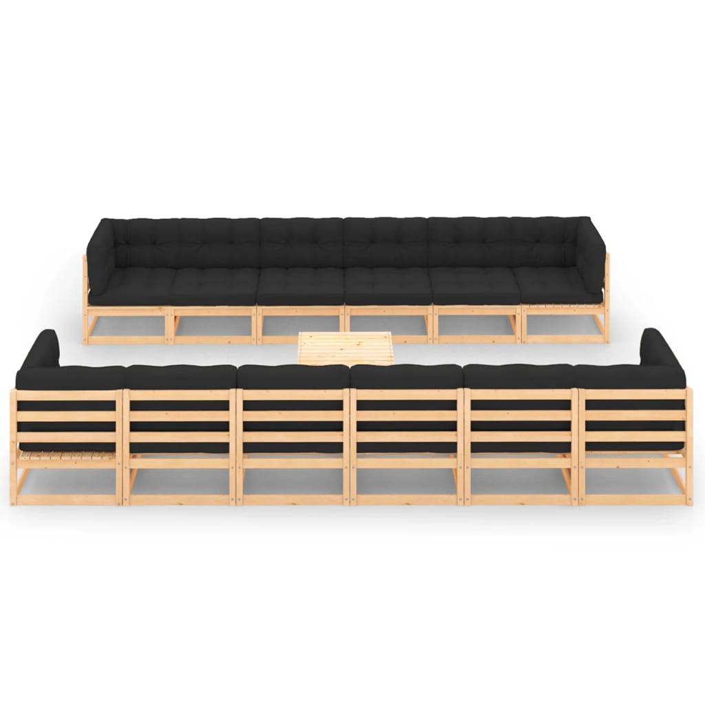 13-tlg. Garten-Lounge-Set mit Kissen Kiefer Massivholz