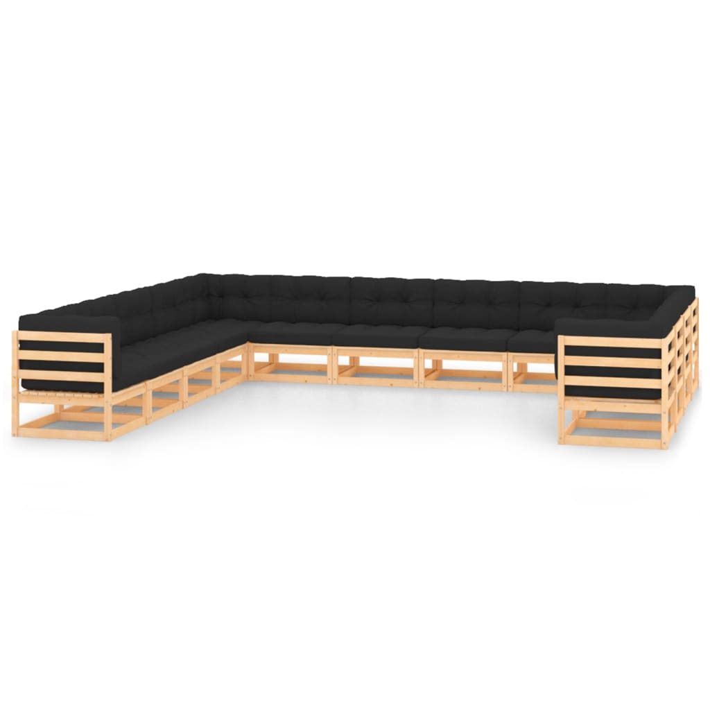 13-tlg. Garten-Lounge-Set mit Kissen Kiefer Massivholz