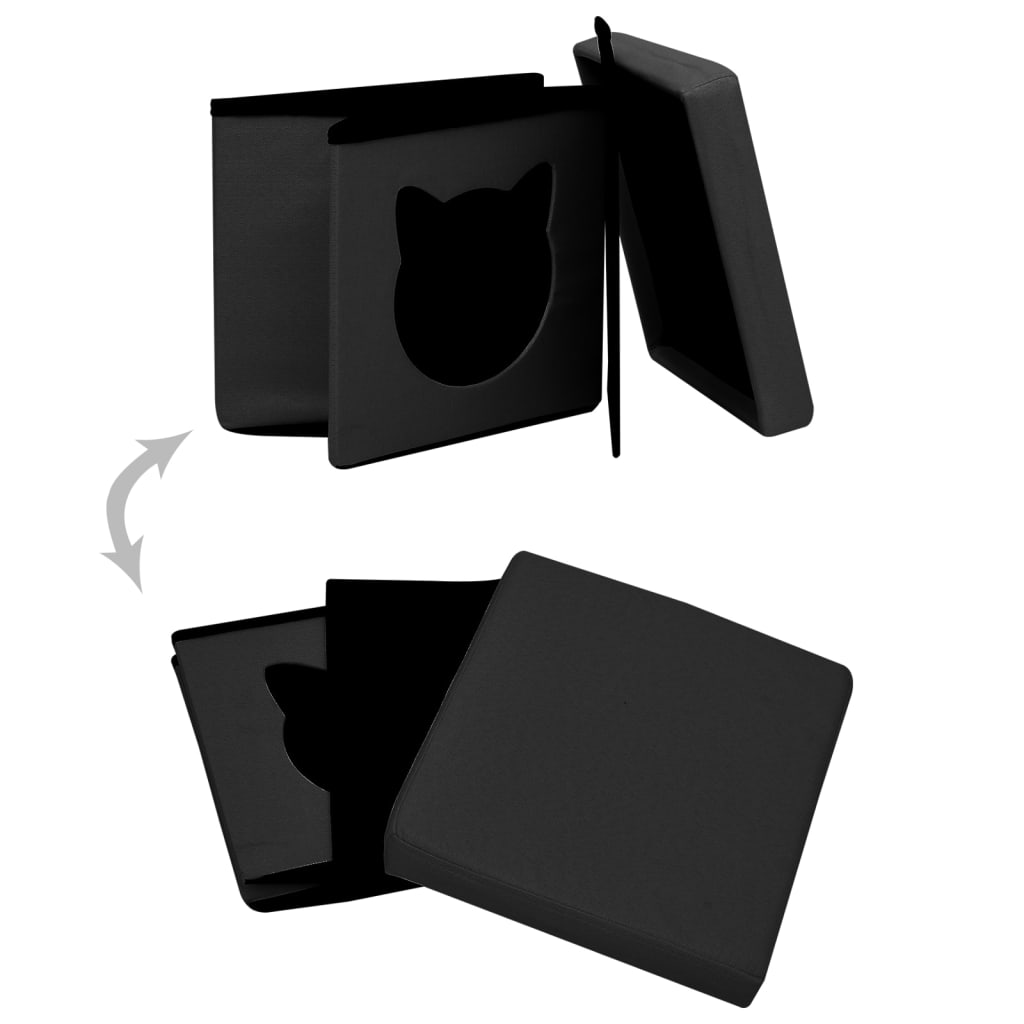 Hocker mit Stauraum Katzenmuster Schwarz Stoff