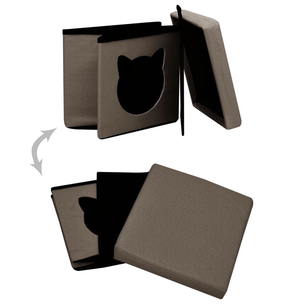 Hocker mit Stauraum Katzenmuster Braun Stoff