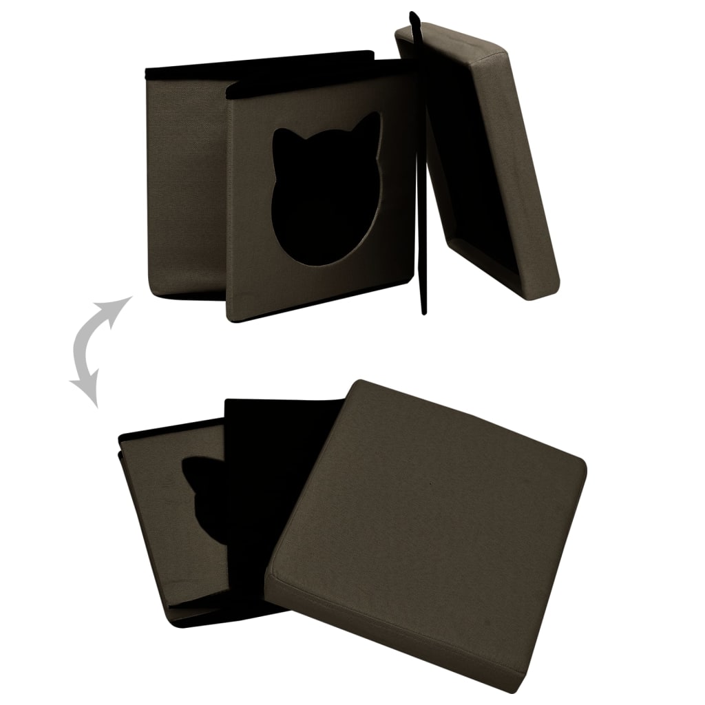 Hocker mit Stauraum Katzenmuster Dunkelbraun Stoff