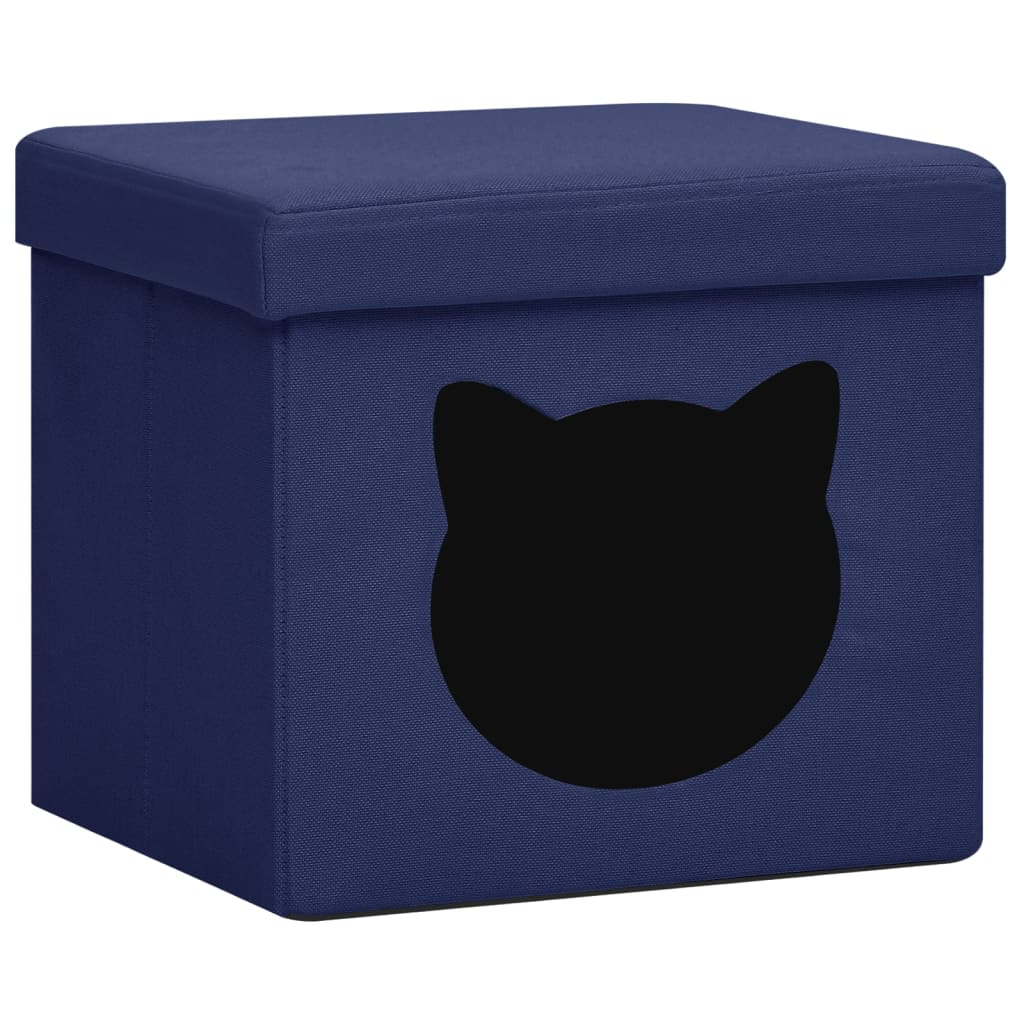 Hocker mit Stauraum Katzenmuster Blau Stoff