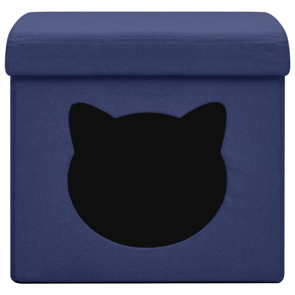 Hocker mit Stauraum Katzenmuster Blau Stoff