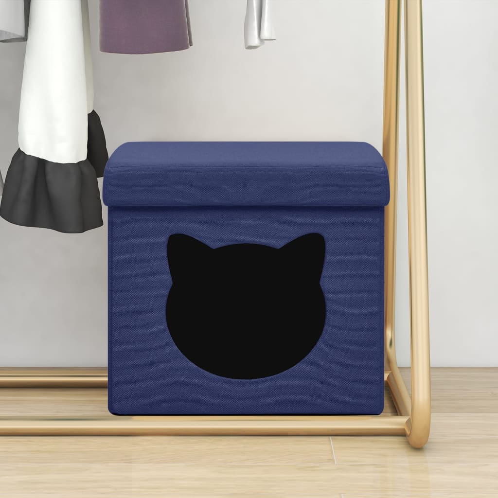 Hocker mit Stauraum Katzenmuster Blau Stoff