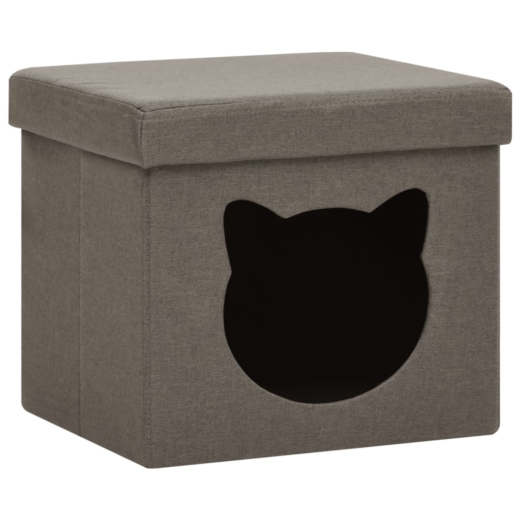Hocker mit Stauraum Katzenmuster Taupe Stoff