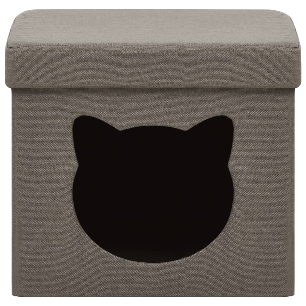 Hocker mit Stauraum Katzenmuster Taupe Stoff