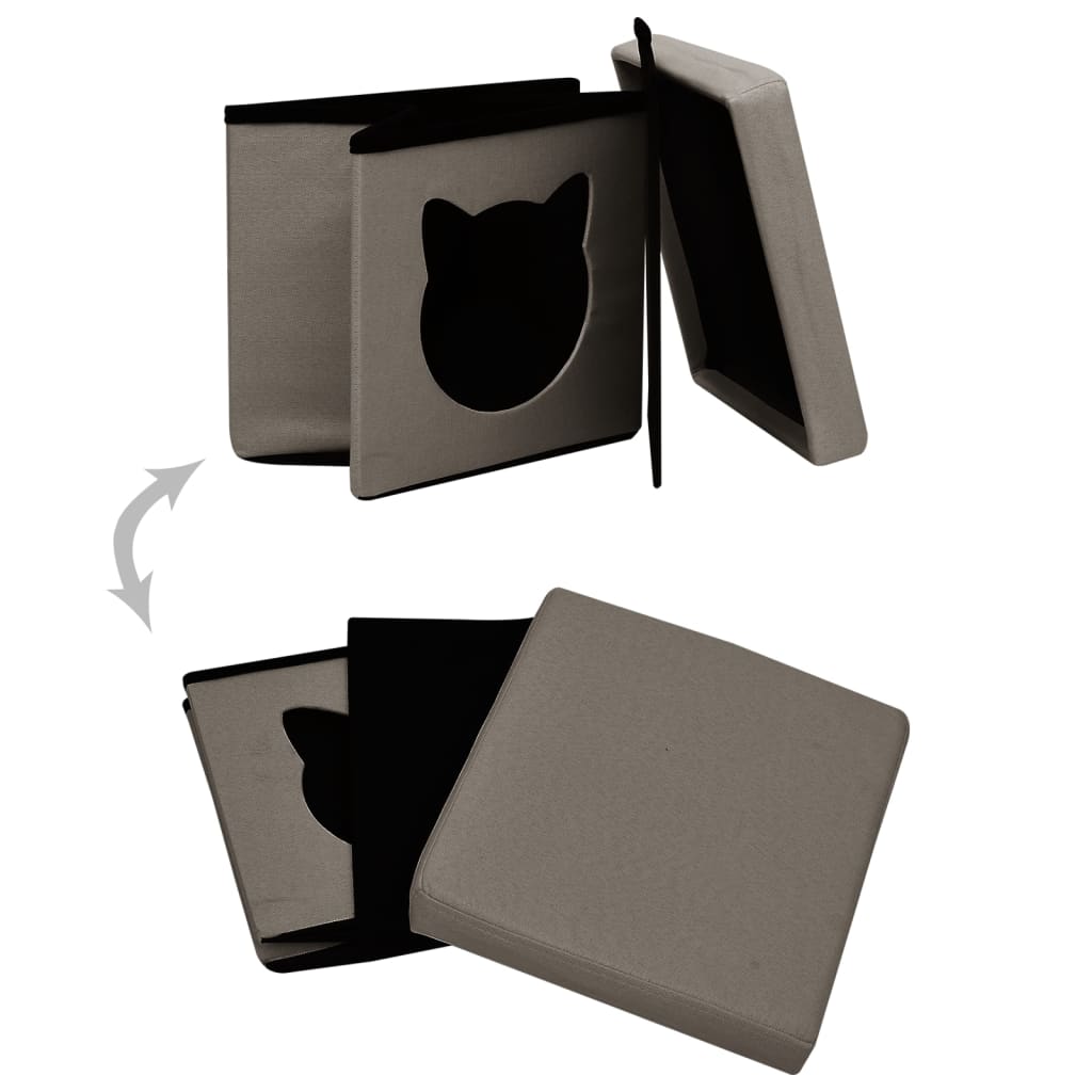 Hocker mit Stauraum Katzenmuster Taupe Stoff