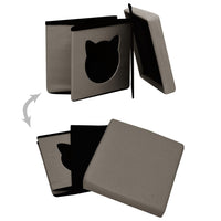 Thumbnail for Hocker mit Stauraum Katzenmuster Taupe Stoff