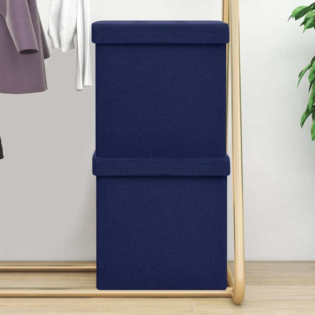 Hocker mit Stauraum 2 Stk. Blau Leinenoptik