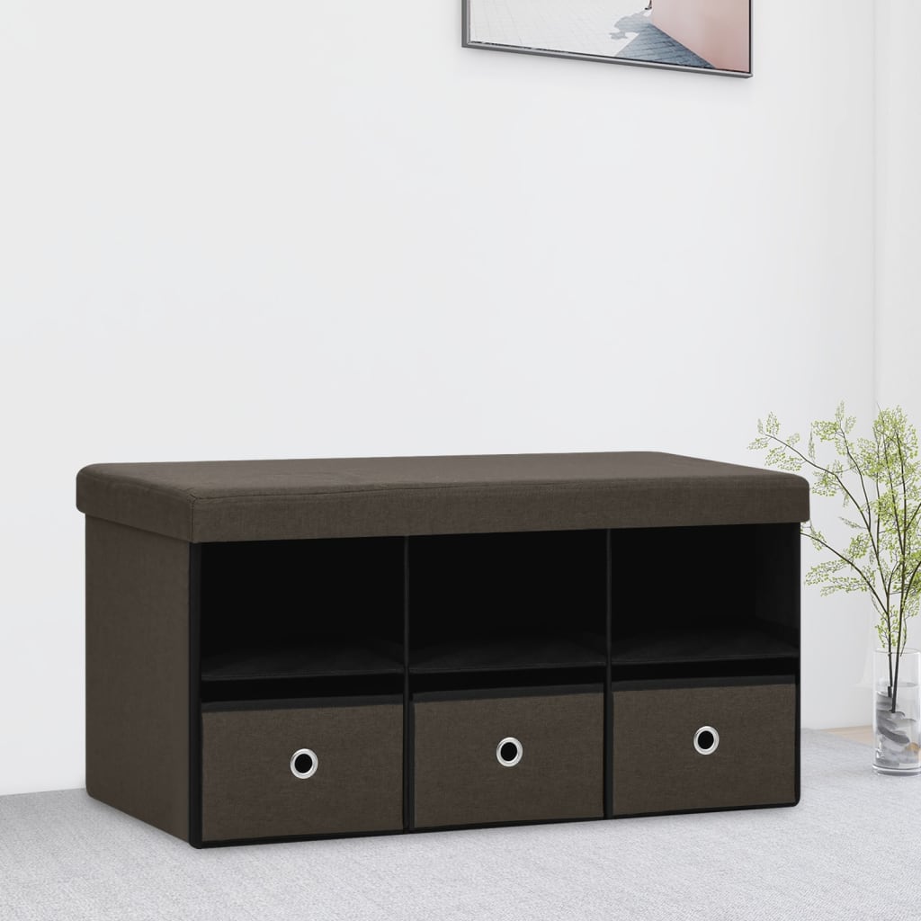 Faltbank mit Stauraum Dunkelbraun 76x38x38 cm Leinenoptik