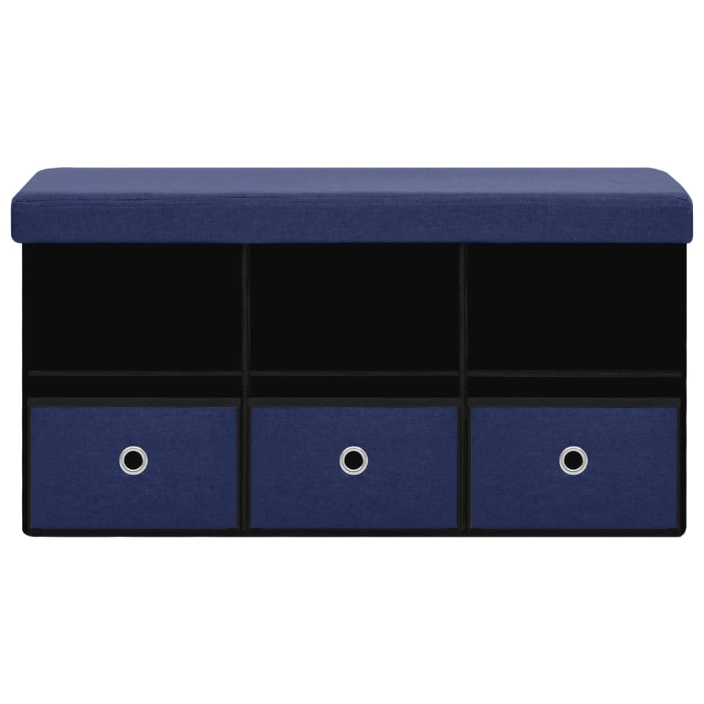 Faltbare Sitzbank mit Stauraum Blau 76x38x38 cm Leinenoptik