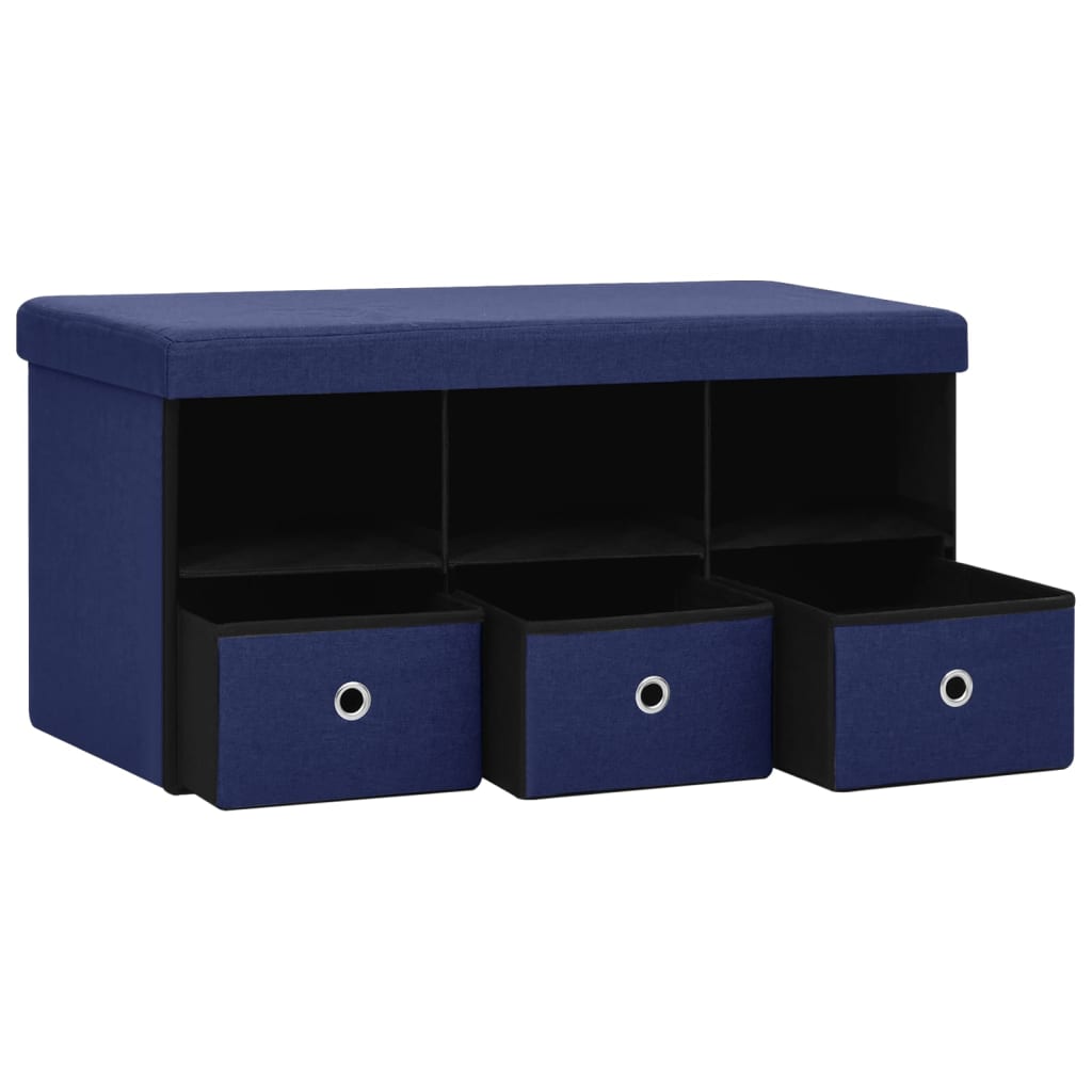 Faltbare Sitzbank mit Stauraum Blau 76x38x38 cm Leinenoptik