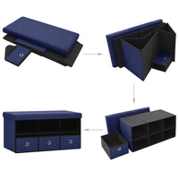 Thumbnail for Faltbare Sitzbank mit Stauraum Blau 76x38x38 cm Leinenoptik