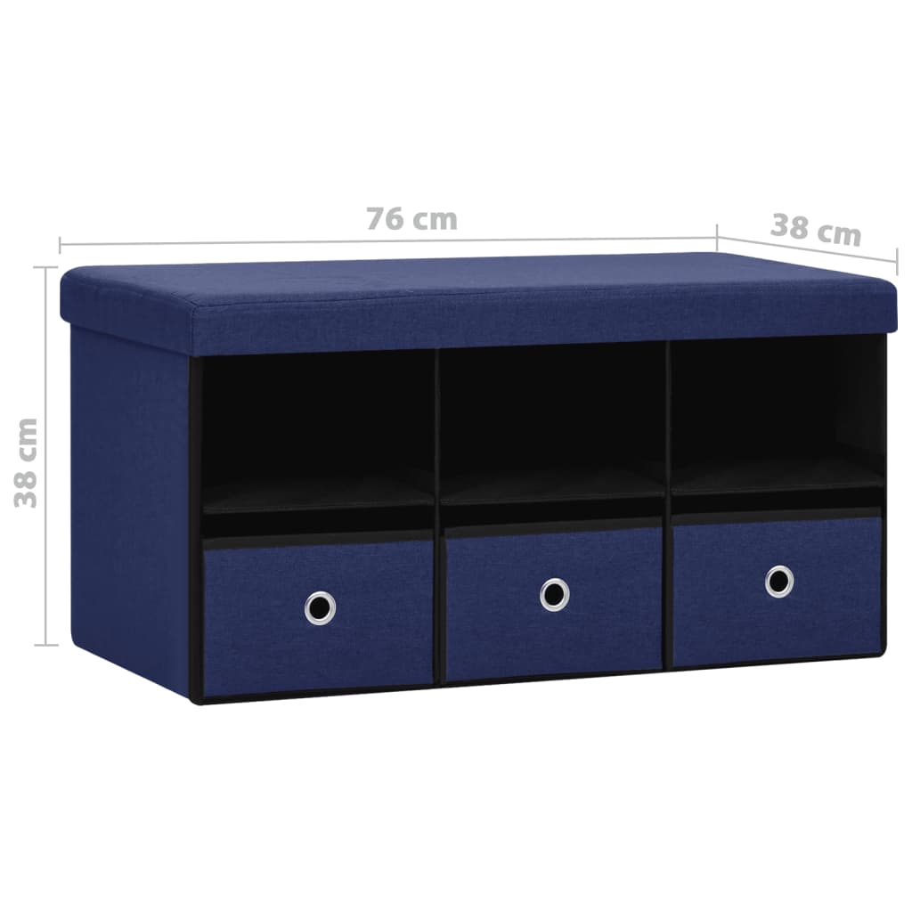 Faltbare Sitzbank mit Stauraum Blau 76x38x38 cm Leinenoptik