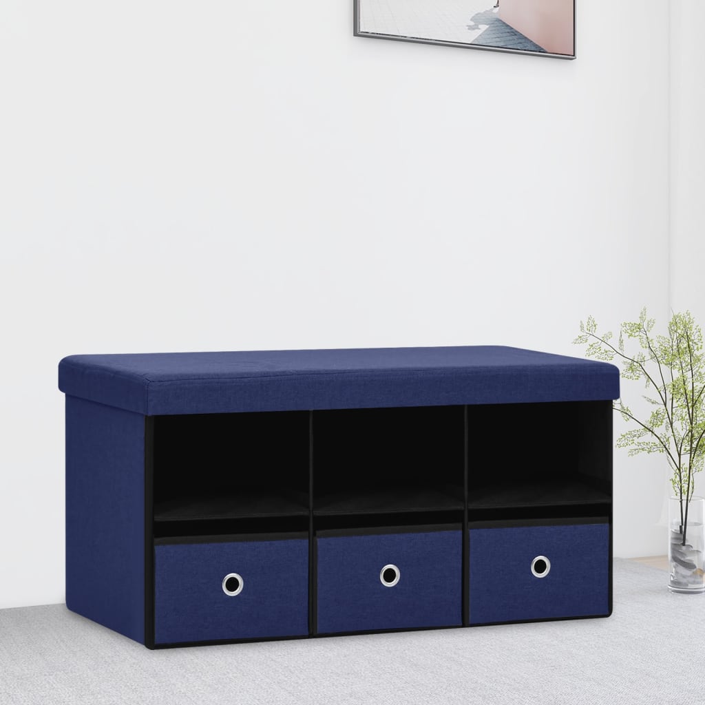 Faltbare Sitzbank mit Stauraum Blau 76x38x38 cm Leinenoptik