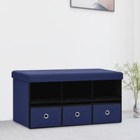 Thumbnail for Faltbare Sitzbank mit Stauraum Blau 76x38x38 cm Leinenoptik