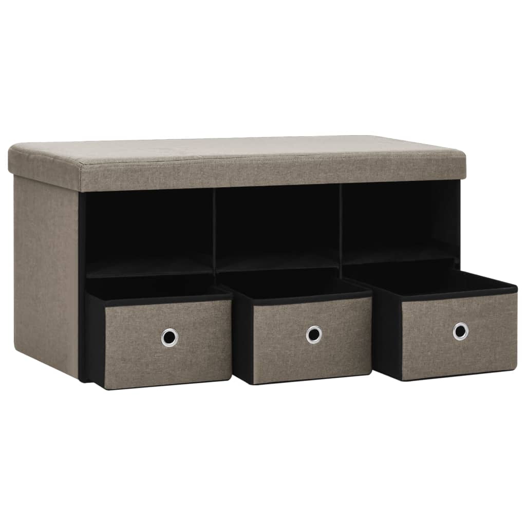 Faltbare Sitzbank mit Stauraum Taupe 76x38x38 cm Leinenoptik